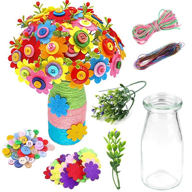 

Fenrry Felt Flower Craft Kit Bouquet with Buttons Felt Flowers Vase Art Toy Craft Project Children Kid DIY Activity Toys Gift