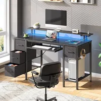 Computer Desk with LED Lights & Power Outlets, Home Office Desk with 4 Drawers, Writing Desk with Keyboard Tray 1