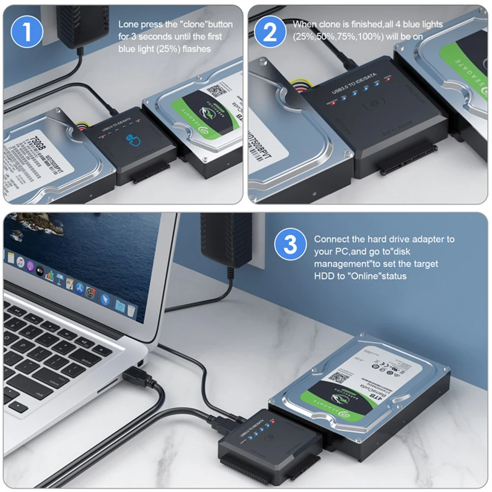 USB 3.0 To SATA IDE ϵ ̺   8TB 5Gbps 12V 2A   ġ LED ǥñ, 2.5 3.5 ġ  HDD/SSD 