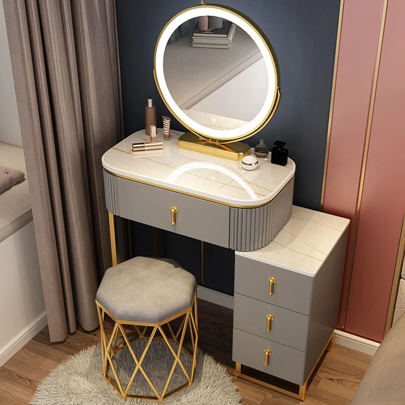 

Drawer Bedroom Dressing Table Container Nordic LED European Luxury Dressing Table Mirror Chair Coiffeuse Furniture Makeup