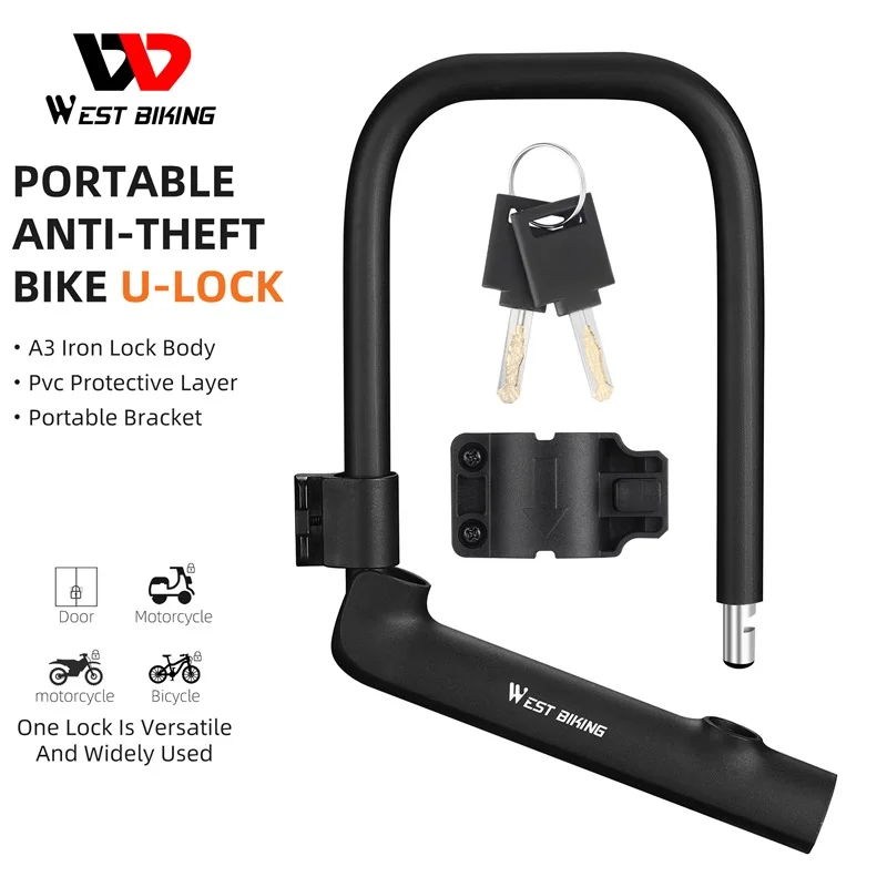 

WEST BIKING Bicycle U-lock Durable Anti-theft Lock Safety Motorized Scooter Mtb Road Bike Zinc Alloy Lock Motorcycle Bike Parts