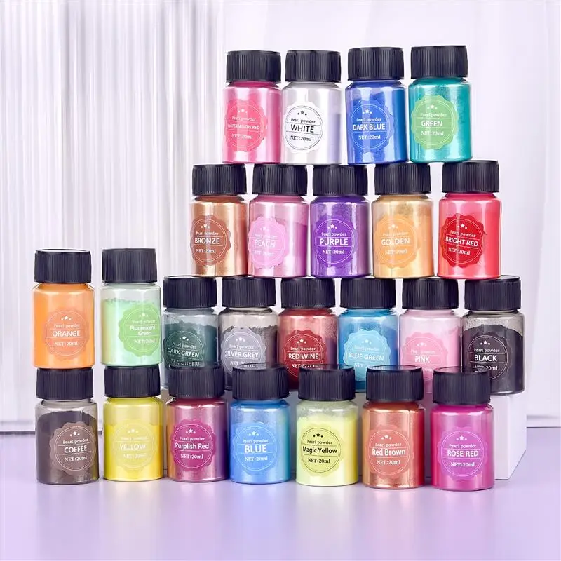 10G/Bottle Epoxy Resin Dye Mica Powder Powdered Pigments Set Resin Mica Pearlescent Pearl 24 Colors Micas Colorants
