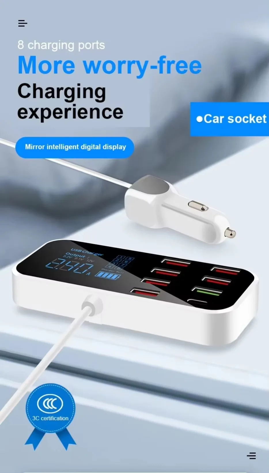 40W 8 Port PD USB Super Fast Charger Station LED Display QC3.0 Desktop Quick Charge For iPhone 16 15 14 13 Tablet Xiaomi Samsung