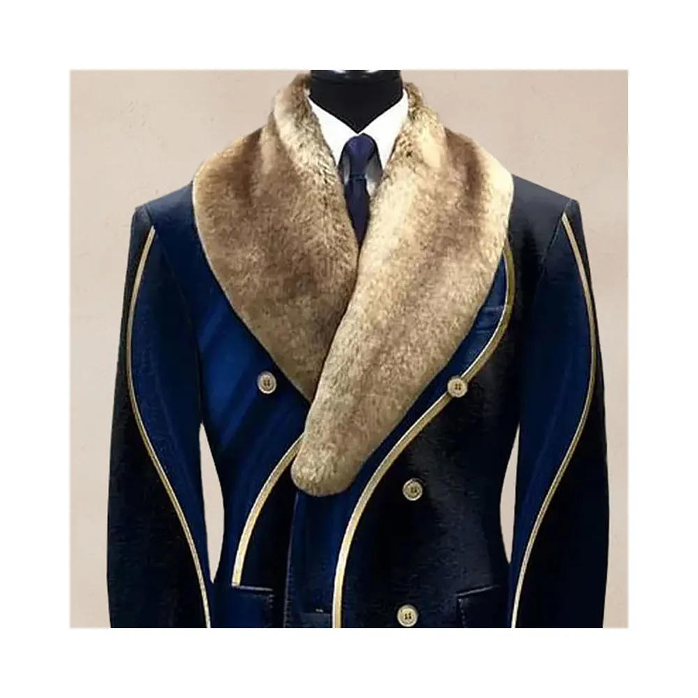 Men's Fur Collar Overcoat Casual Fashion Contrast Binding Button Long Sleeve Windproof Warm Fur Collar Overcoat