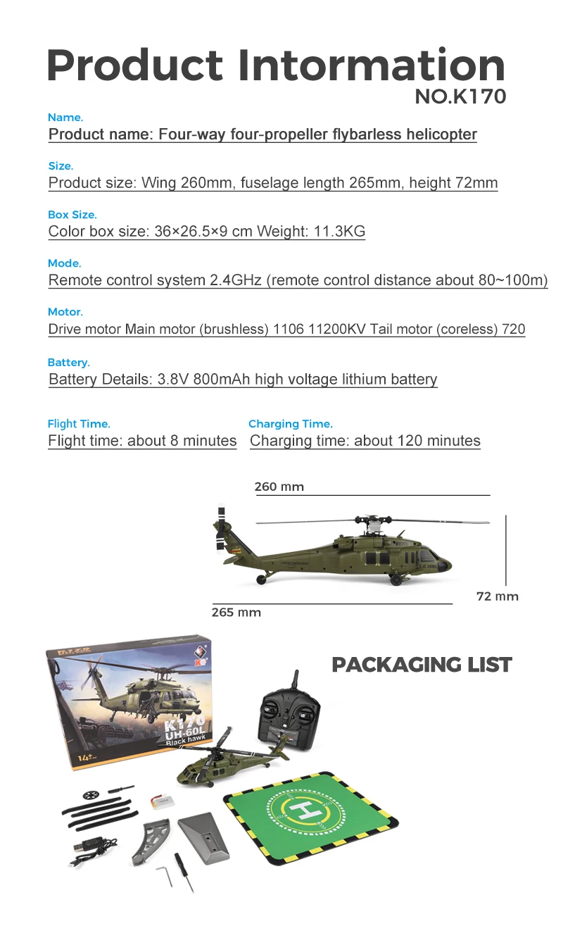 Sa06c9f297d5448cb9dcb79d02f32f235X Wltoys K170 UH 60L RC Plane 2.4G 4CH 6 Axis Gyro Brushless Motor Military Green Helicopter RTF And XK K170 Birthday Gift for Kid