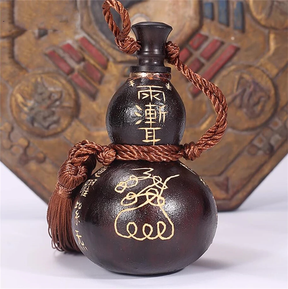 

Taoist natural hand carving, purple myrtle taboo, golden light mantra pendant, open gourd, 7-9cm, protective talisman, cultural