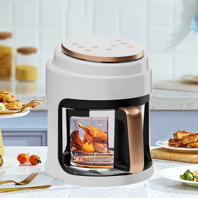 Friggitrice ad aria da 3 litri Friggitrice elettrica visiva senza olio Multifunzionale automatica per uso domestico 360 ° Forno LED Touchscreen Olio Aria Fri 110/220V 5