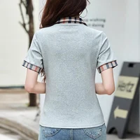 T-shirt à carreaux à manches courtes pour femmes, station européenne, col polo, haut en pur coton, mode de luxe abordable, été, nouveau 2