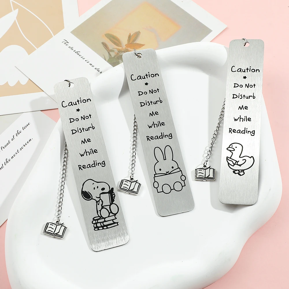 1pc rabbit puppy duck animal pendant bookmark stainless steel geometric bookmark for students to learn office reading metal bookmark animal bookmark bookmark page holder