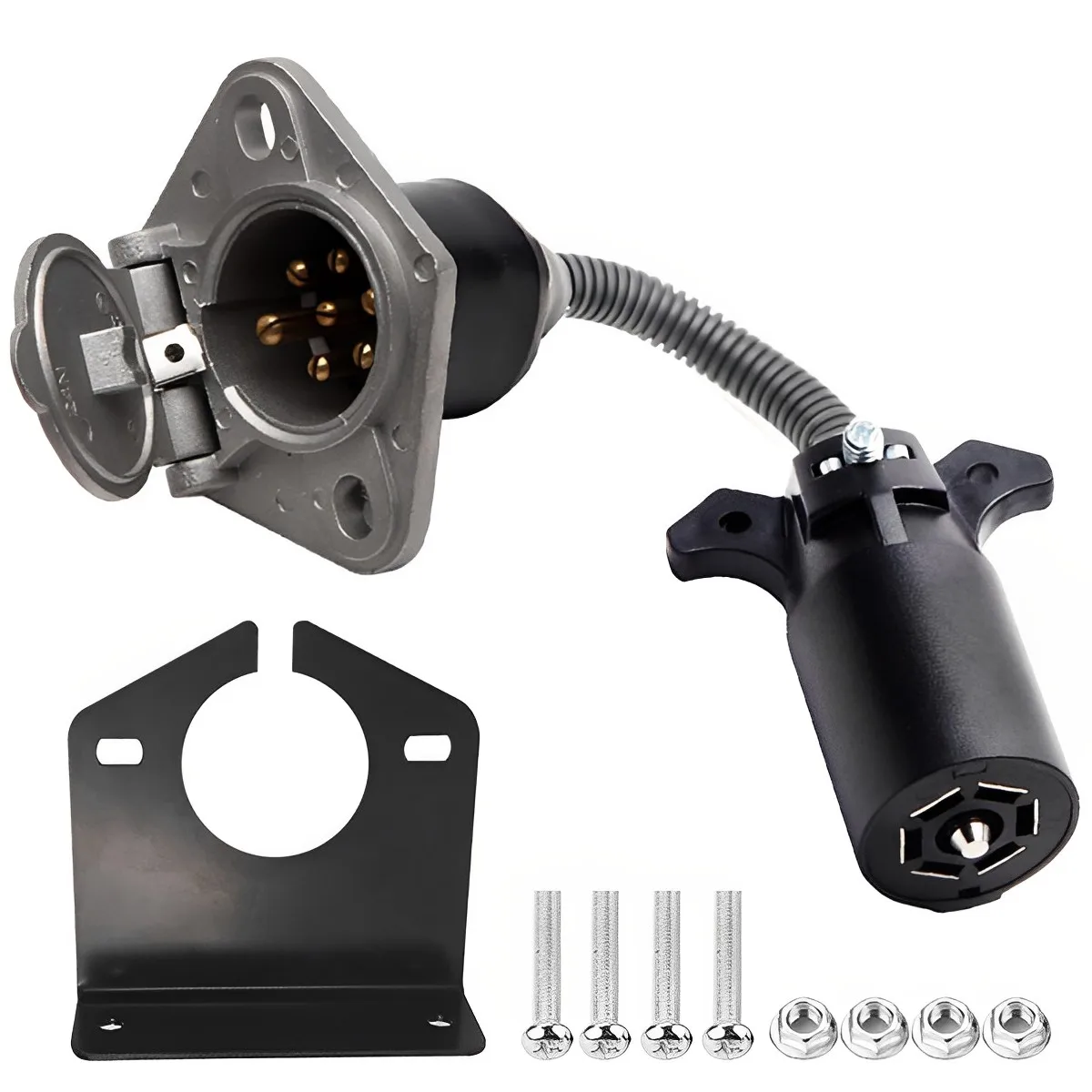 

7 RV Blade Plug to 7 Way Pin Type Trailer Electrical Adapter Connector with Mounting Bracket For Vehicle / Semi-trailer Trailer