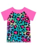 2-Piece Swim Set Swimming Suit Girls Short Sleeve Kids Tops with Boyleg Shorts Swimsuit Leopard Print Swimwear Color Blocking 4
