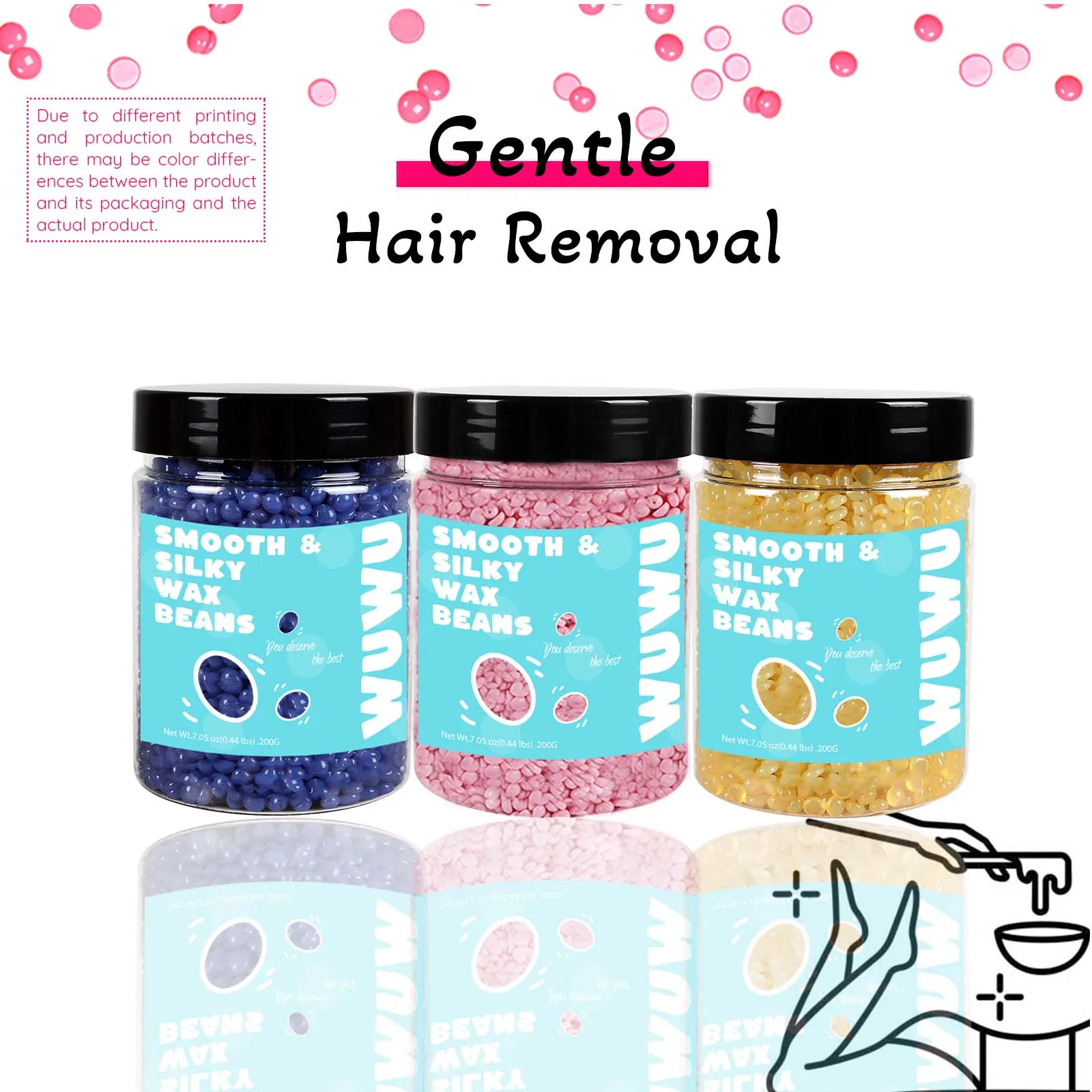 WUWUVISTA Wax Beads 200g(7.05oz) Bottle Hair Removal Hard Wax Beans Hot Waxing Beeswax for Heater Painless for All Hair&Skin