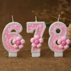 Pink Birthday Candles for Cake Sparkling Barbei Girl Birthday Candle Cake Topper Decoration Flower Pure Bee Honey Candles