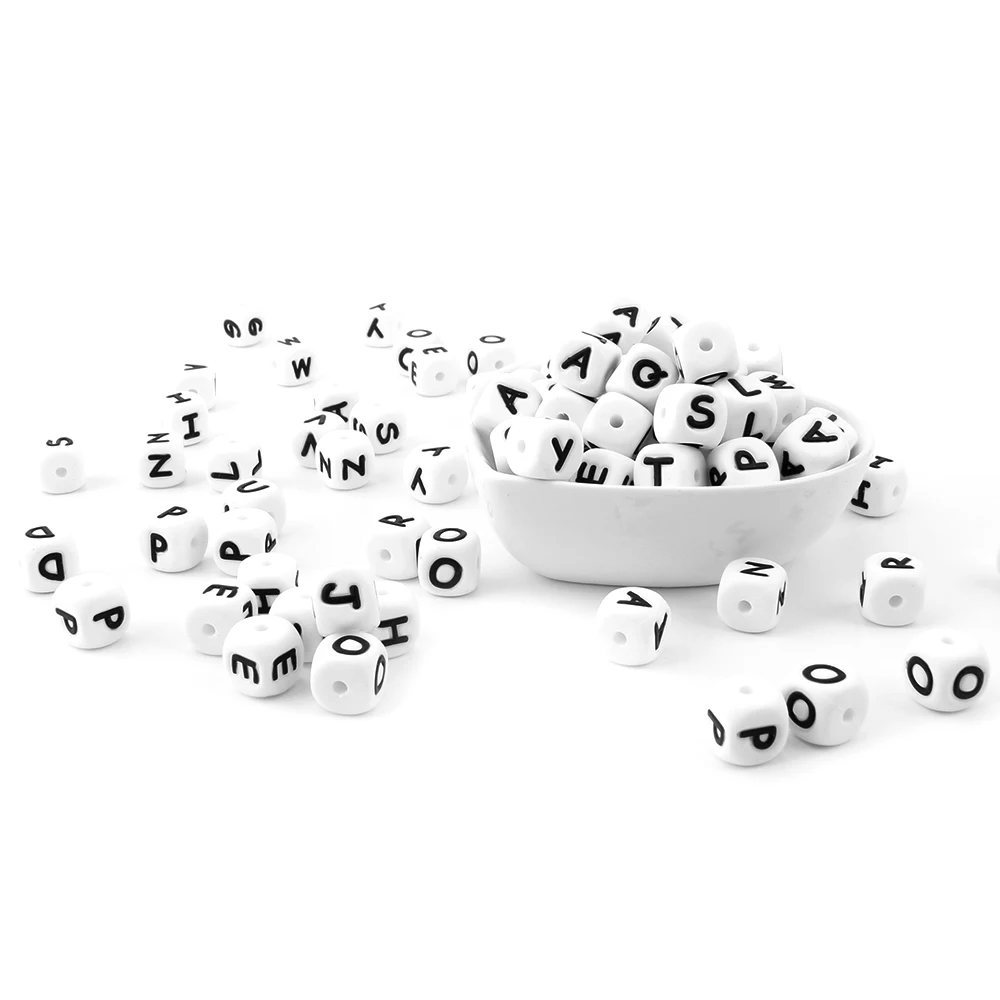 Silicone Letters Beads 12MM English Alphabet For Personalized Name DIY Pacifier Clips Teether Toys 26/50/100/300/1000Pcs
