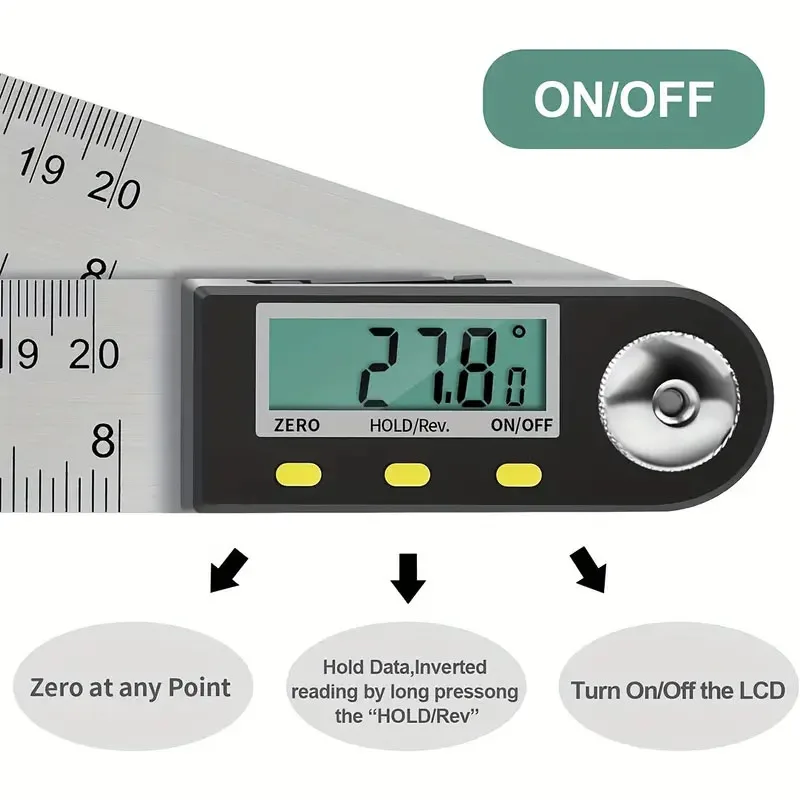 200mm Electronic Protractor Stainless Steel Digital Angle Ruler Inclinometer Angle Finder Digital Angle Gauge Measuring Ruler 5