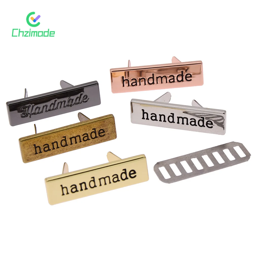 Clothing labels garment labels sewing labels 10Pcs Hand Made Metal Labels Tags Handmade Garment Labels for Clothes Jeans Shoes Bags DIY Letter Sewing Crafts