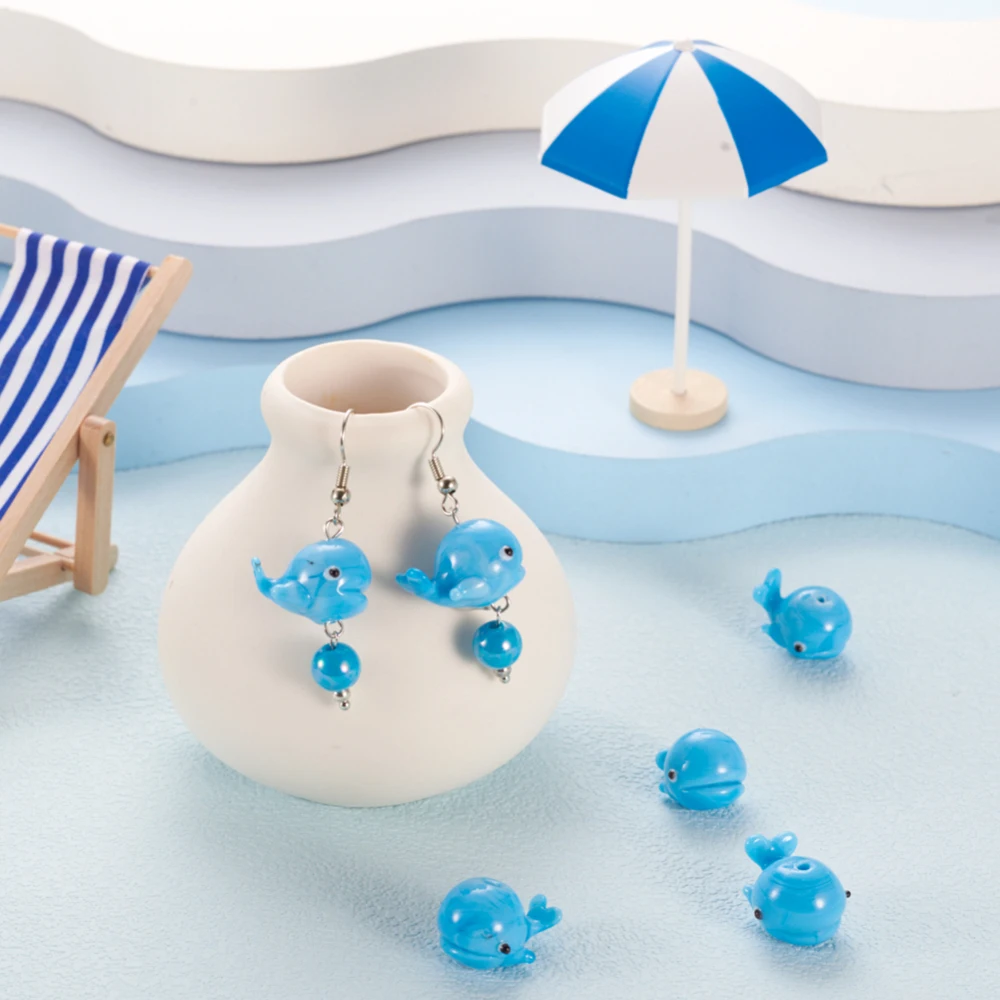 1 Strand Handmade Bumpy Lampwork Beads Cute Frog Bead Dolphin Lampwork Glass Beads for Jewelry DIY Earrings Necklace Accessories