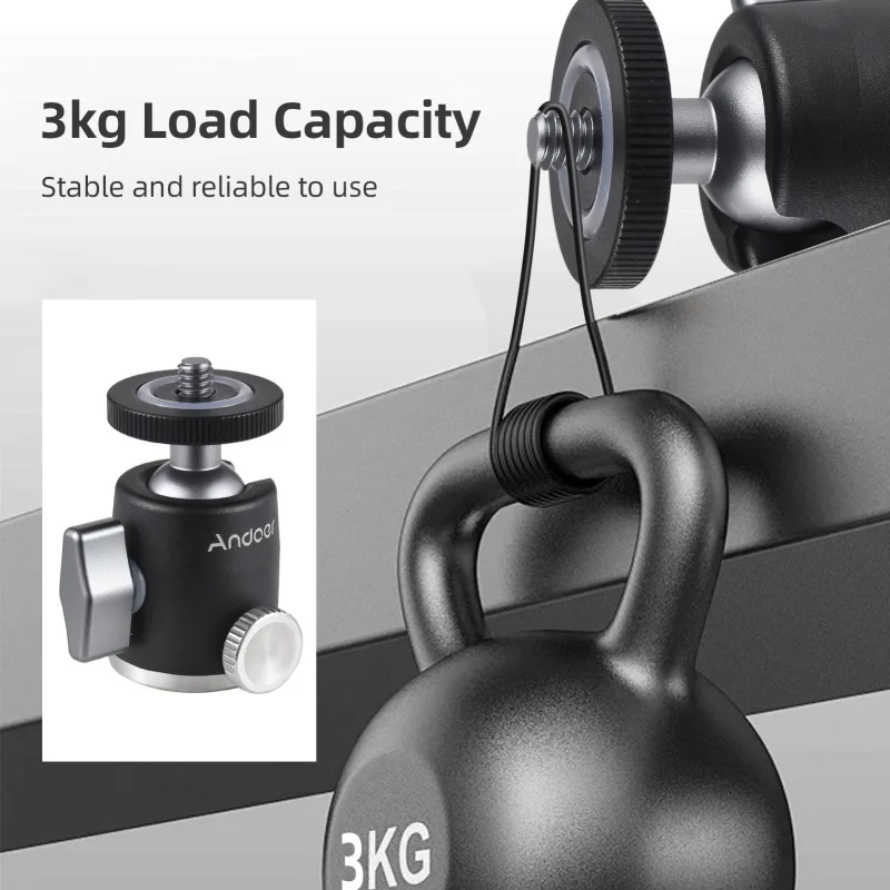 Andoer Mini Ball Head Tripod Ballhead Mount Adapter Aluminum Alloy 1/4 Inch Screw Connector with Bottom 1/4 Inch Thread 3kg Load