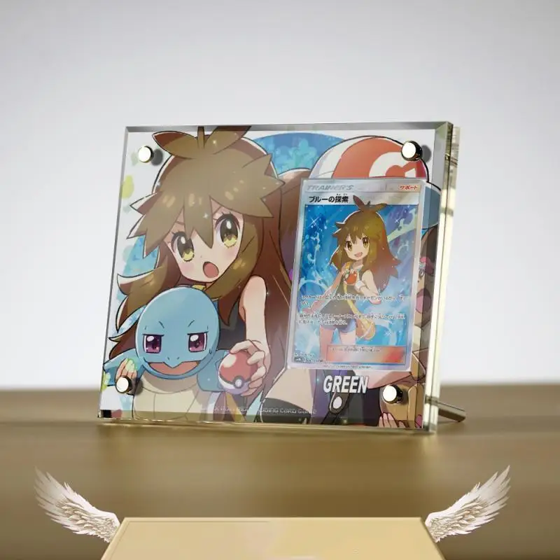 

Pokemon Self Made Green Squirtle Acrylic Brick Shield Photo Display Box Anime Game Characters Classic Series Collection Card Toy