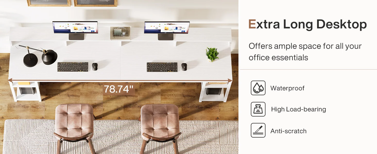 Tribesigns 78.74 Inches Extra Long Two-Person Desk with Monitor Stand