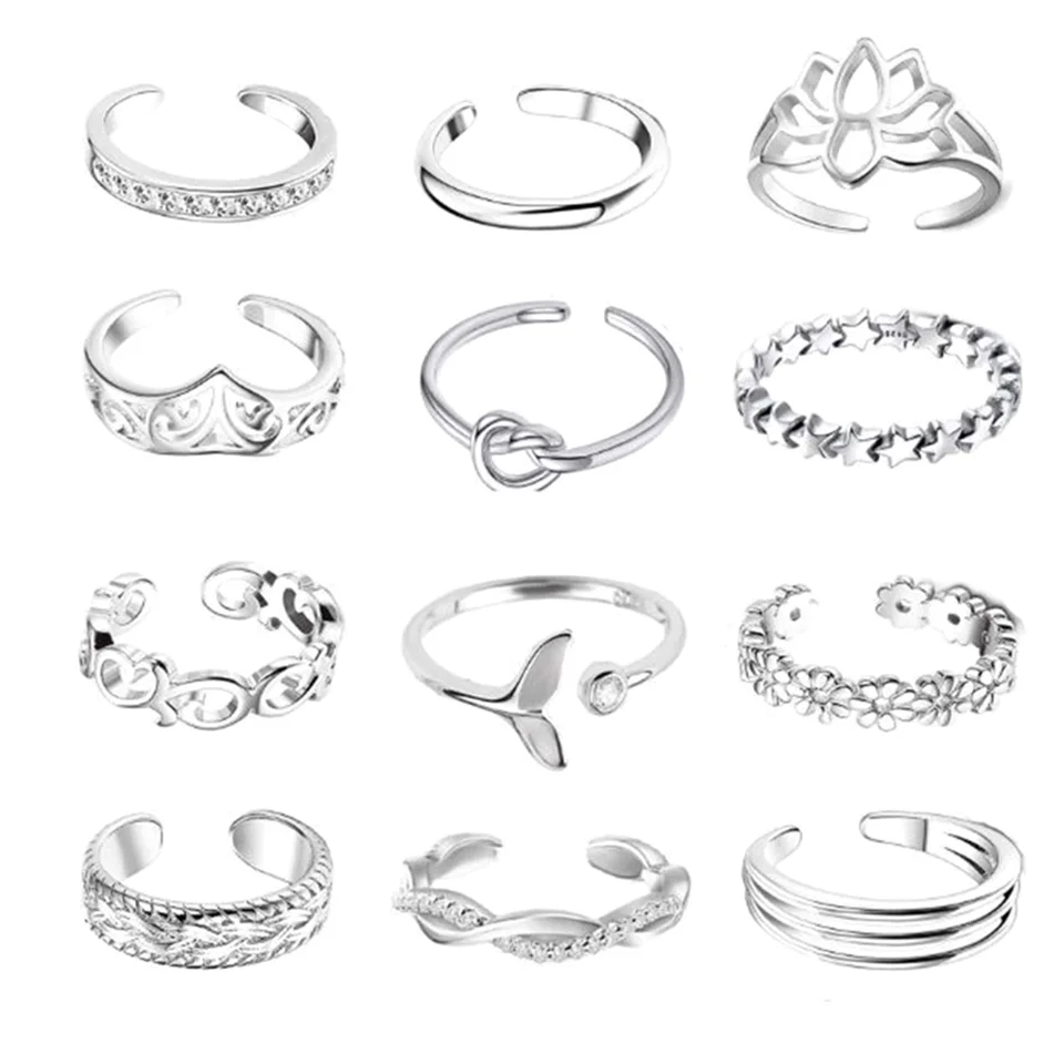 12-Piece Adjustable Open Toe Rings For Women - Metal Foot Jewelry For Summer & Beach
