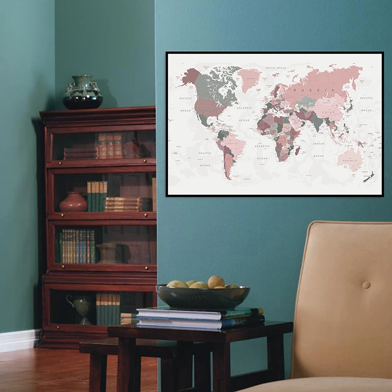 

A1 Size The World Map Retro Canvas Painting Wall Art Poster Vintage Decor Living Room Home Decoration School Supplies In English