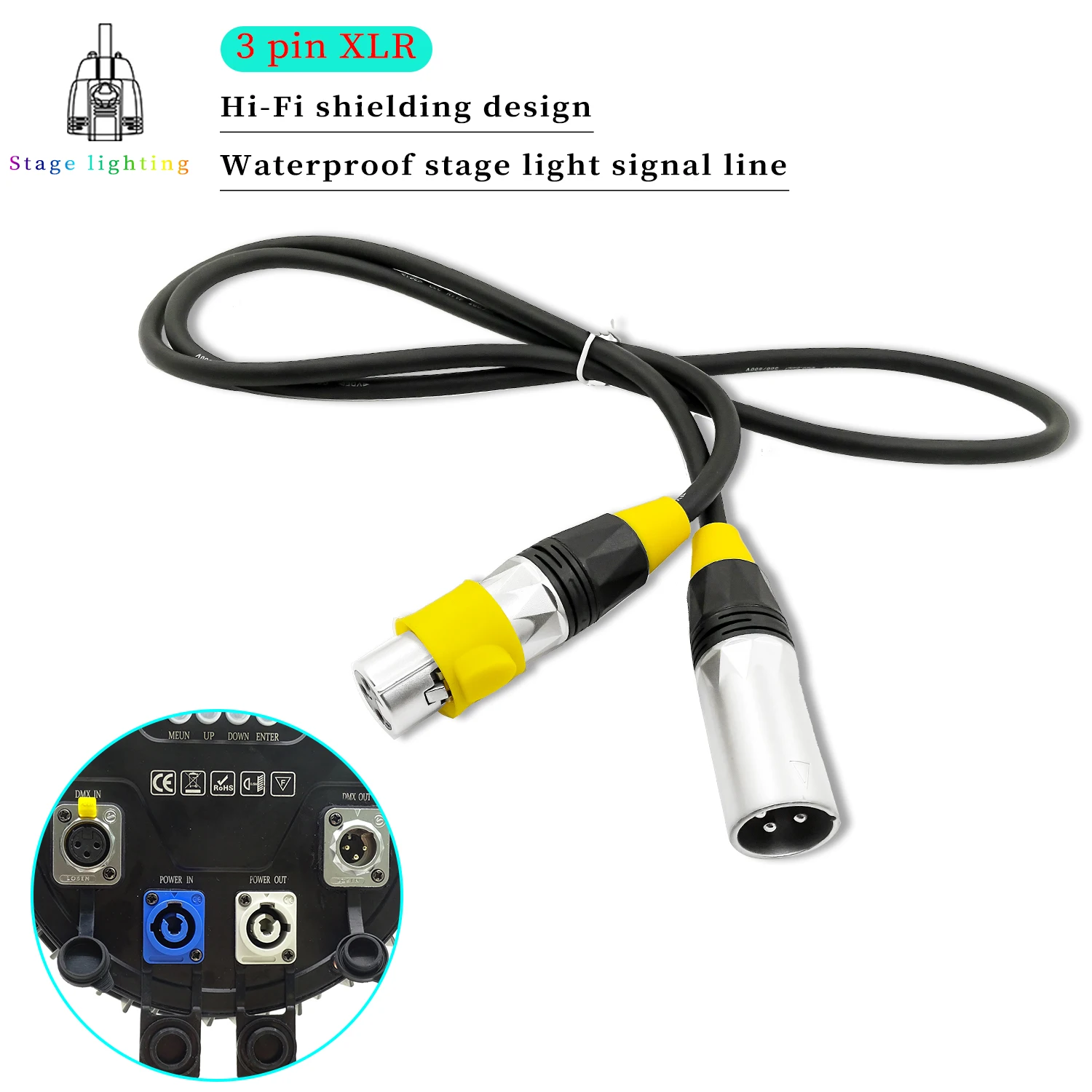 

3Pin DMX Signal Line 1M 1.5M 2M 3M 5M 10M Outdoor DMX Cable Connection Shielded XLR For 18x12w Waterproof Par Light