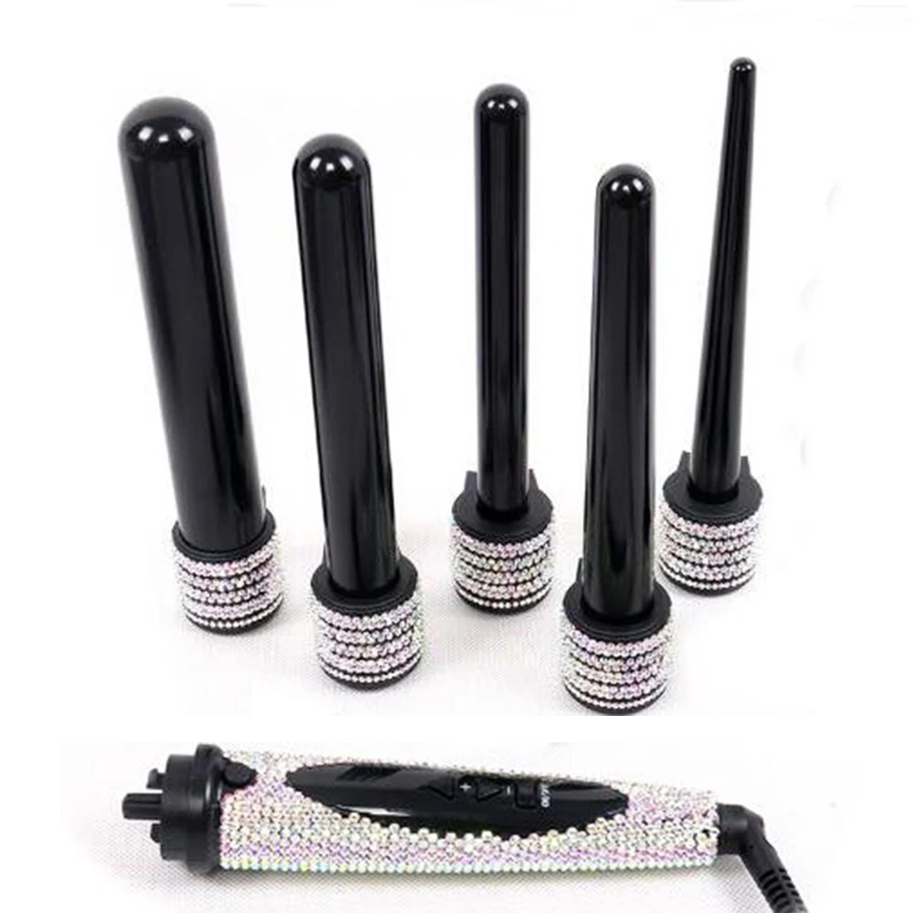 5 In 1 Curling Iron Wand Set 0.5 to 1.25 Inch Interchangeable Tourmaline Ceramic Barrels Temperature adjustment