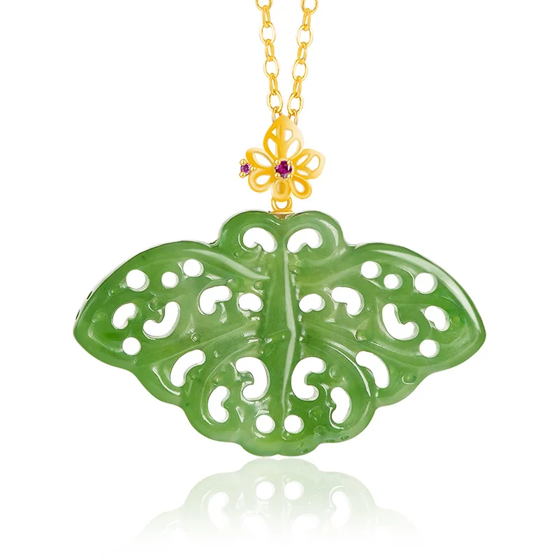 

Шпинат зеленый старый материал Hotan Jade Jasper бабочка кулон антикварный с отверстиями 18K золото инкрустированные натуральные женские ювелирные изделия