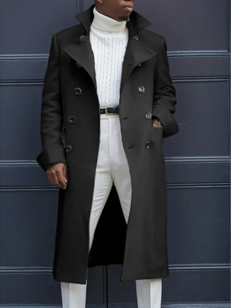 Fashion White Long Jackets Trench Wool Blends Men's Overcoat Long Trench Coat Double Breasted Coats Streetwear Party Loose Jacke