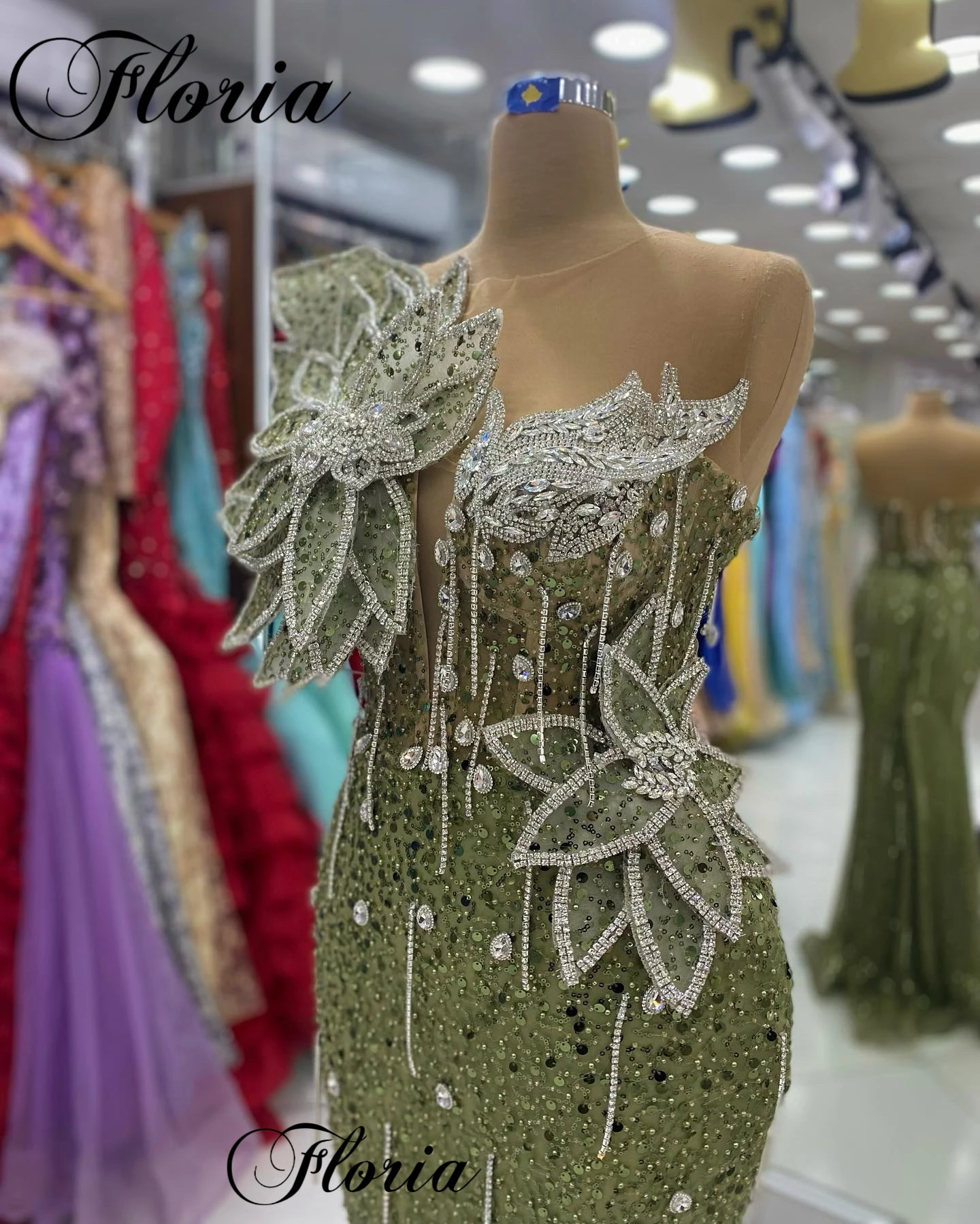 Avocado Green Cocktail Dresses Mermaid Crystals Special Occasion Dresses For Women Vestidos De C&oacute;ctel Prom Party