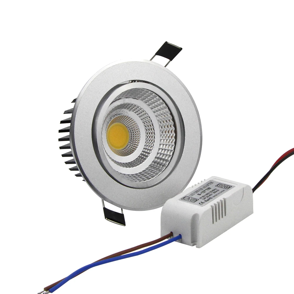 LED Downlight Silver Housing LED COB Downlight Dimmable AC110V/220V 6W/9W/12W/15W/18W Recessed LED Spot Light Decoration Ceiling Lamp