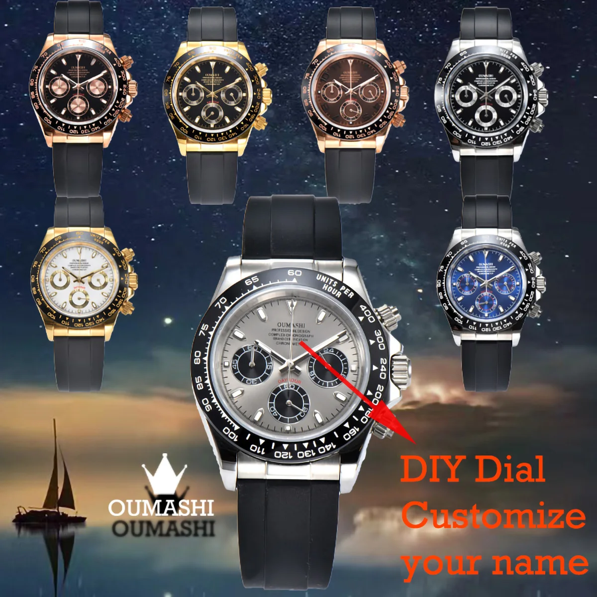 

DIY Custom Logo Watch Dial watch Men's watch VK63 movement men's watch chronograph electronic multifunctional watch*