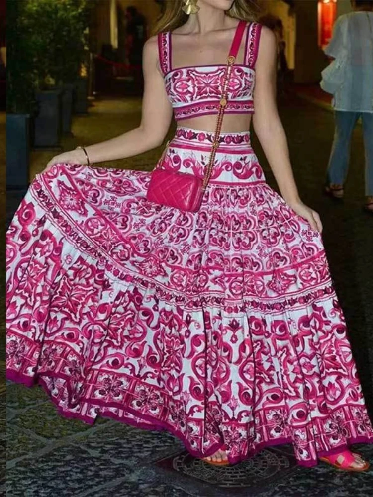 عطلة الصيف الأصفر الأزهار قطعتين النساء تنورة مجمو...