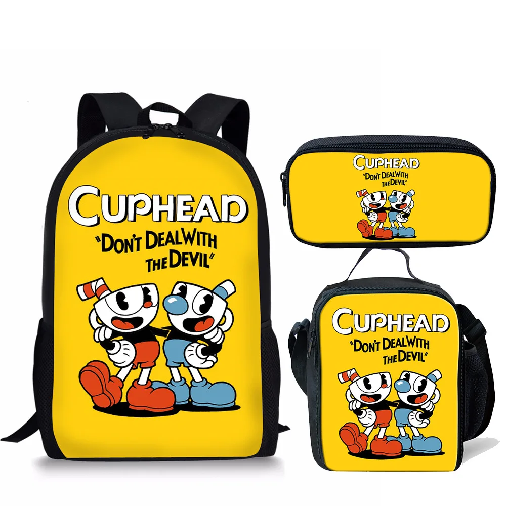 

Классический Модный мультяшный рисунок Cuphead 3D печать 3 шт./комплект школьные сумки для учеников рюкзак для ноутбука сумка для обеда
