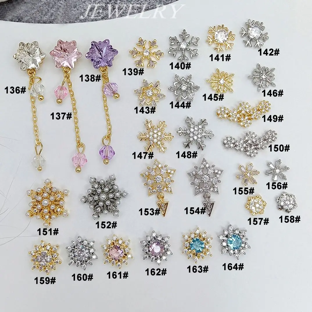 10 stücke Weihnachten Weihnachten Drehbare Schneeflocke Schneeball Zirkon Kristalle Nail art Schmuck Dekorationen Nägel Zubehör Charms Liefert – Detail 7