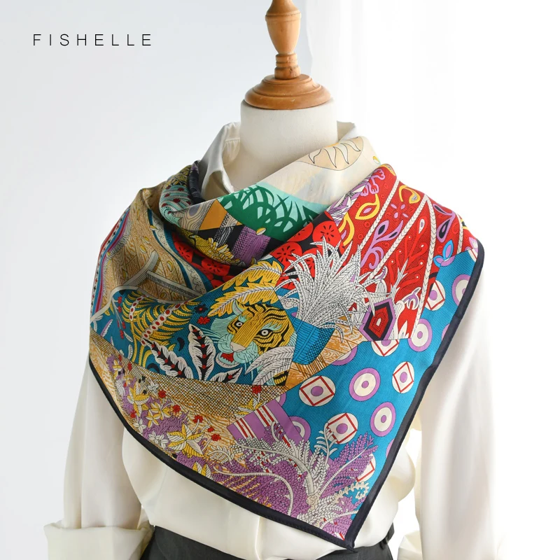

colorful 100% natural silk scarf women head scarfs luxury real silk satin 90x90 square grey hijab scarves ladies spring summer