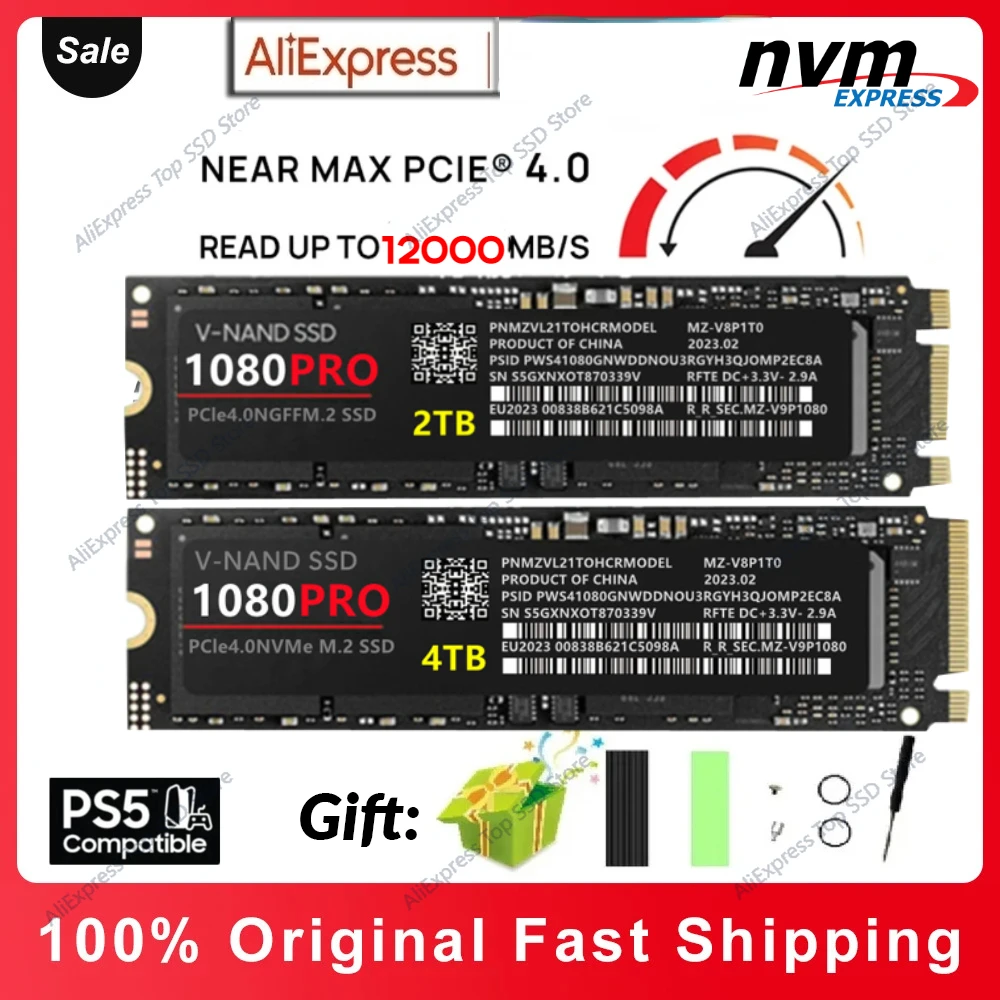 

1080PRO SSD NGFF/NVME 500GB 1TB 2TB 4TB 8TB PCIe 4.0 2280 NVMe M.2 Solid State Drive for PS5 HP Laptop & Desktop PC