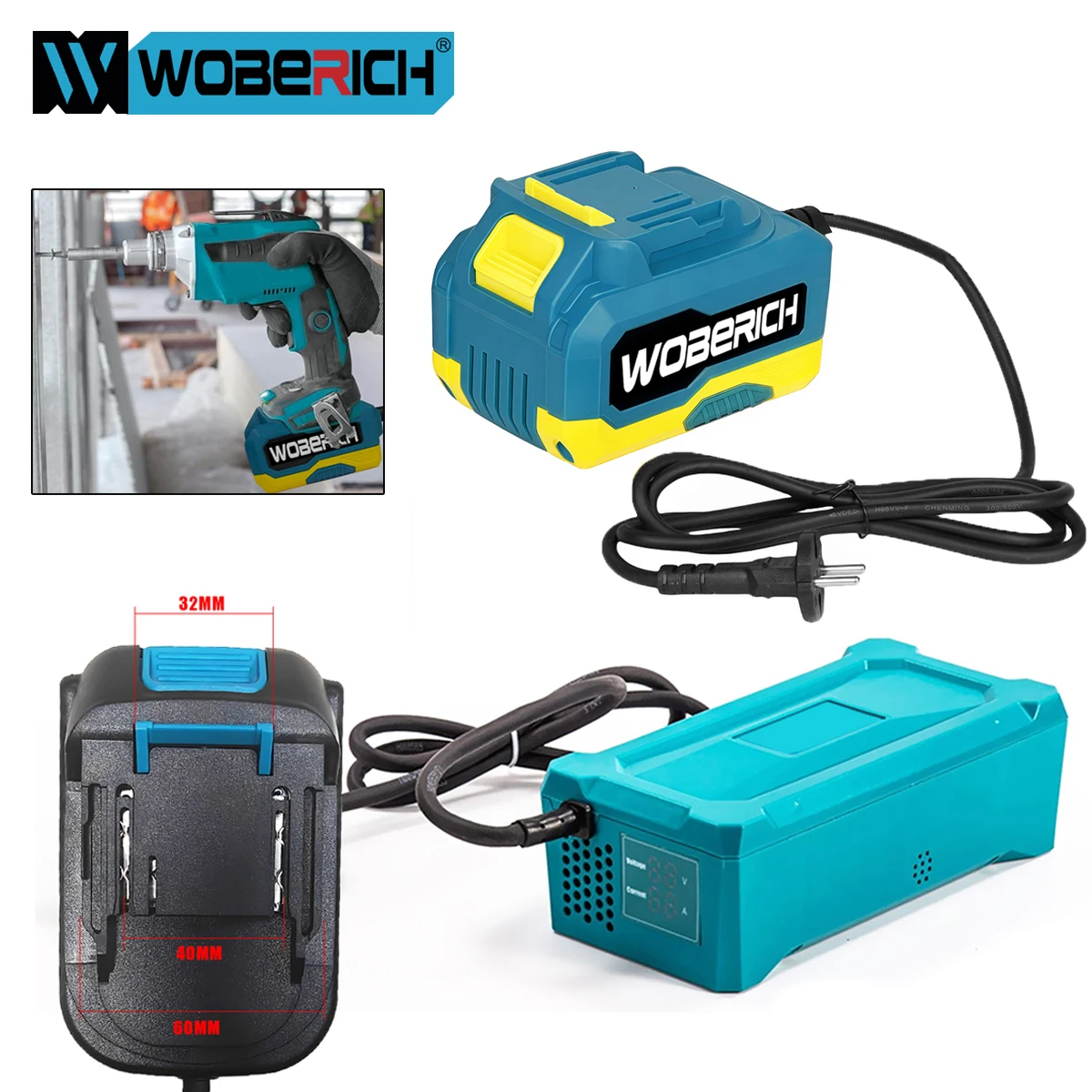 WOBERICH DC Power Adapter 18V 20V 21V 40A 55A Compatible for Makita Electric Tools Interface 18V for Power Tools, high power DC output 18V 20V 21V stable performance 40A 55A Makita compatible electric tools interface reliable operation