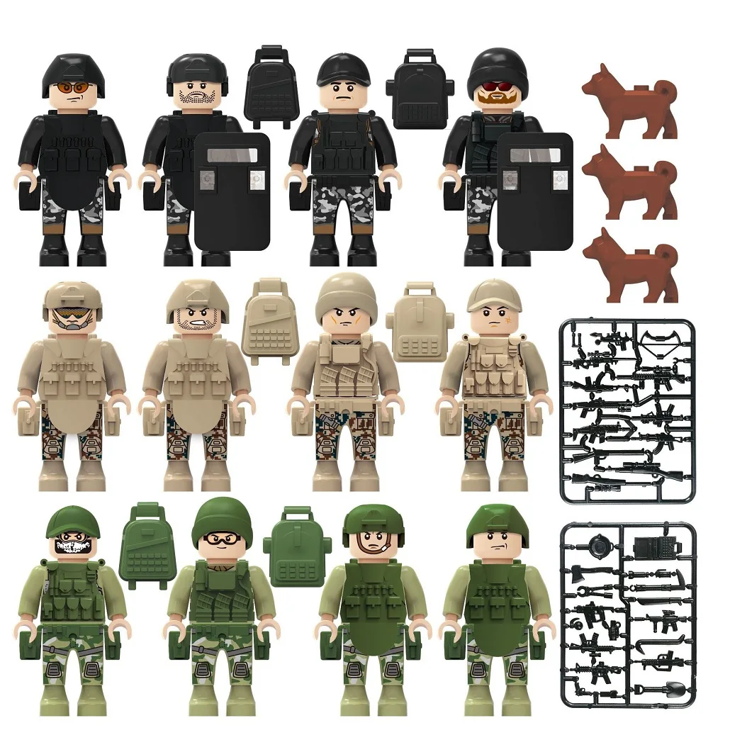 

12pcs SWAT Special Force Soldier Army MOC Minifigurine Military Building Blocks Action Figures Weapons Bricks Toys for Children