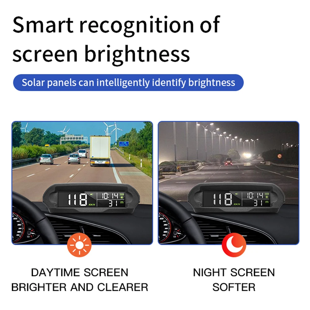 Solar Charging Wireless Gps Solar Hud Display Mph KM/H Speedometer Time/Speed/Temperature/Altitude Head Up Display Car Clock