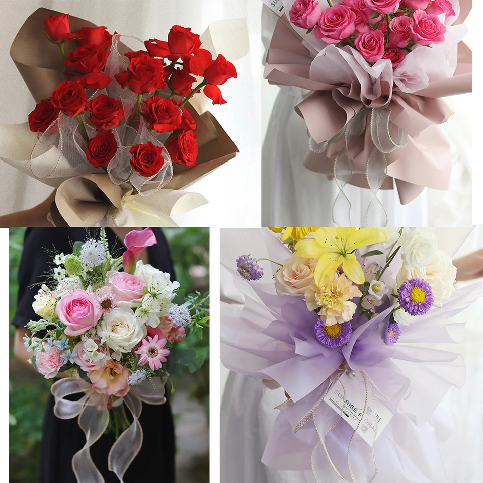 Lot De 4 Rouleaux De Ruban En Mousseline De Soie à Quatre Couleurs Pour Invitations De Mariage, Bouquet De Mariée, Emballage Cadeau, Rose/rouge/blanc/vert Clair