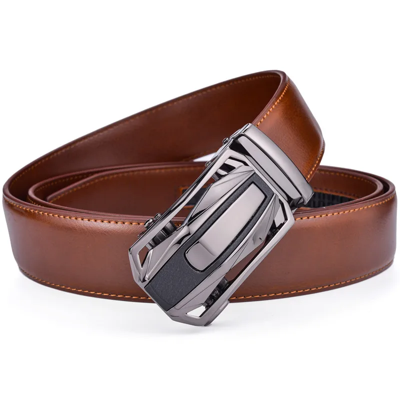 Men's Leather Ratchet Belt Dress Slide Click Automatic Buckle Plus Size Luxury Ceinture