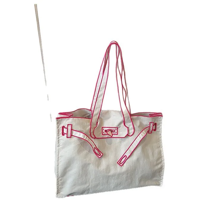 Embroidered Canvas Tote Bag - Large Capacity Fashionable Eco-Friendly Shoulder and Handbag