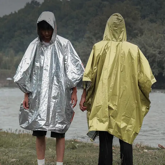 Sűrített Fényvisszaverő Felnőttek Esőkabát Multifunkcionális Hordozható Eső Poncsó -Köpeny Reverzibilis Szélálló Pe Alumínium Film Esőkabáta