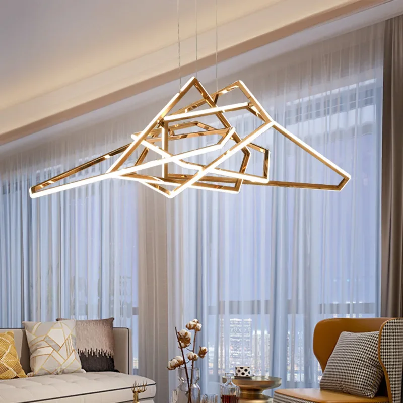 Modern LED Pendant Light Luxury Polygonal Lamp For Bedroom Living Dining Room Cafe Lines Simple  Home Decoration Hanging Fixture