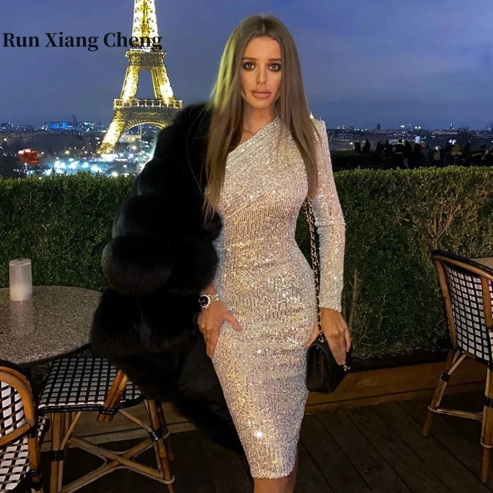 

2023 European and American One Shoulder Dress Oblique Neck Wrap Chest Evening Dress Fashion Sequin Nightclub Sexy Women's Wear