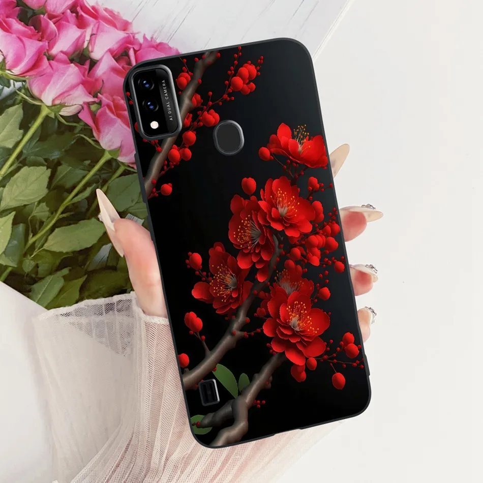 Charming Floral Butterfly Cat Black Silicone Phone Case