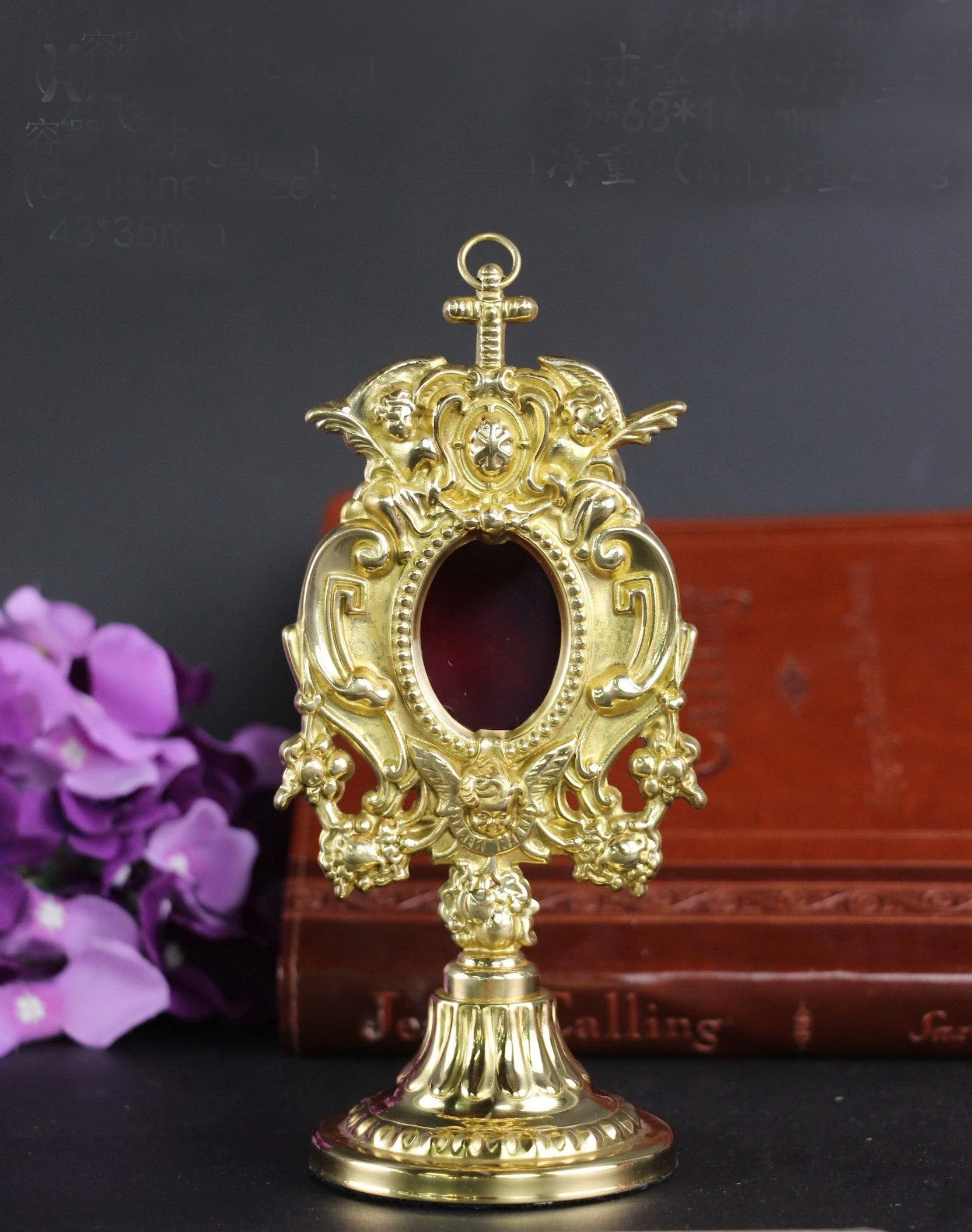 Catholic Holy Reliquary With Holder For Relics Brass High Polished Tabletop For Home Church Or Chapel Holy Monstrance