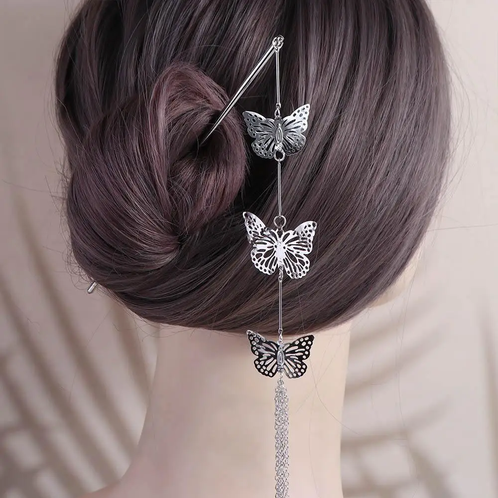 Classic Metal Gift For Ladies Tassel Hair Disk Hair Accessories Chinese Style Hairpin Women Hair Fork Butterfly Hair Stick